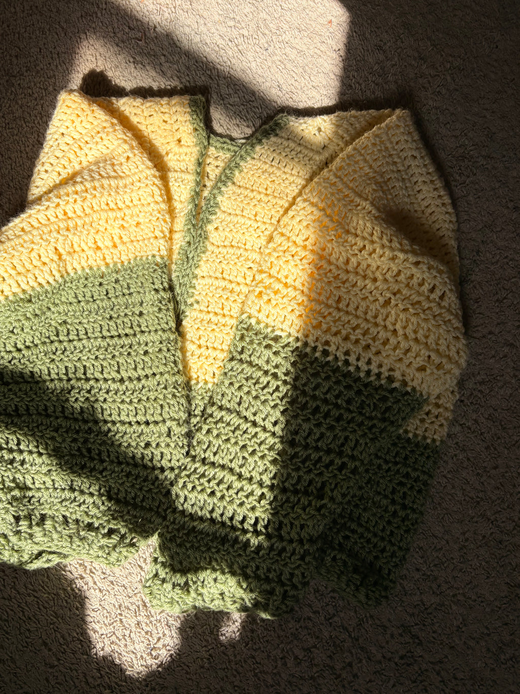 Yellow and green two tone crocheted sweater