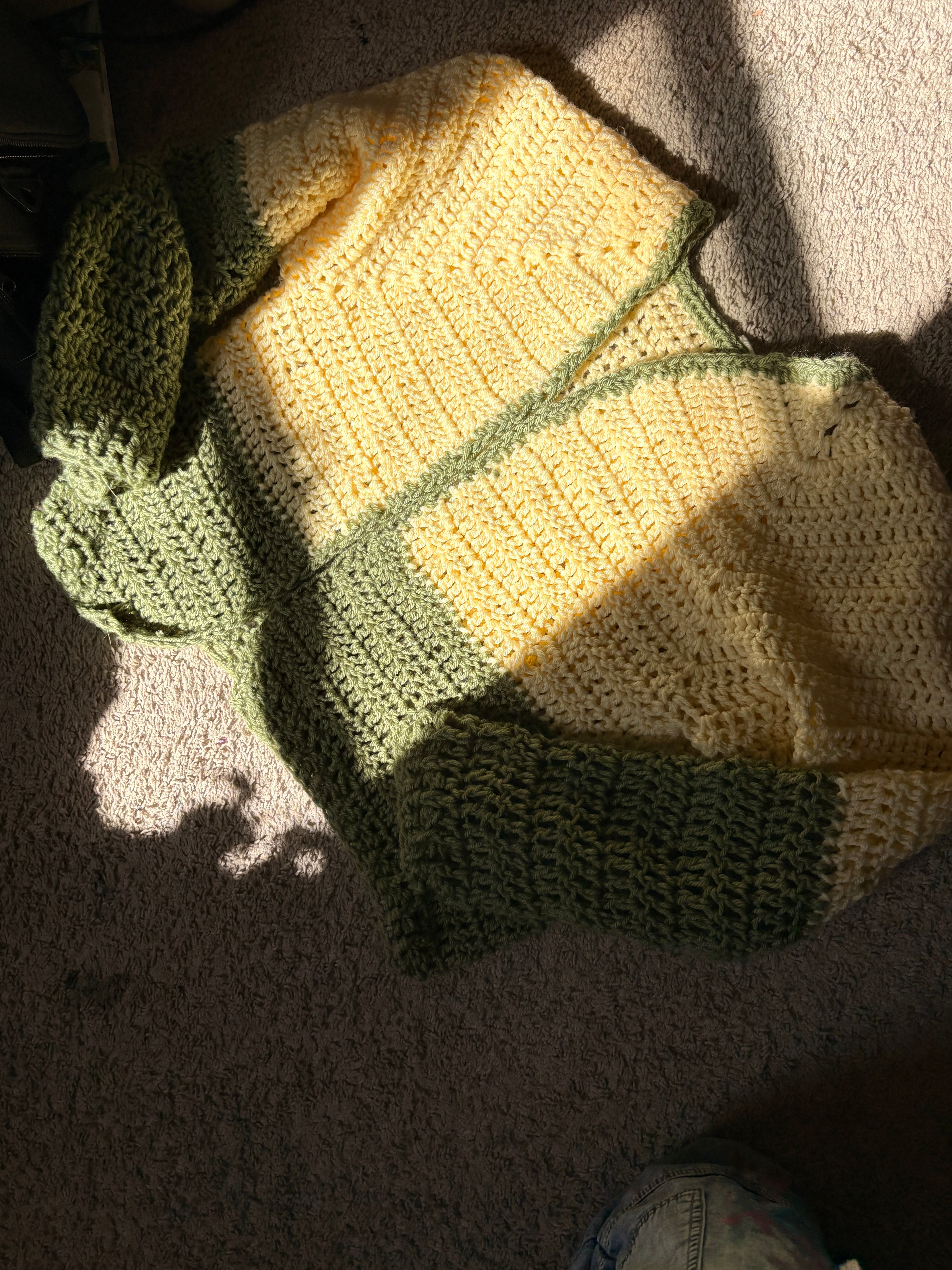 Yellow and green two tone crocheted sweater