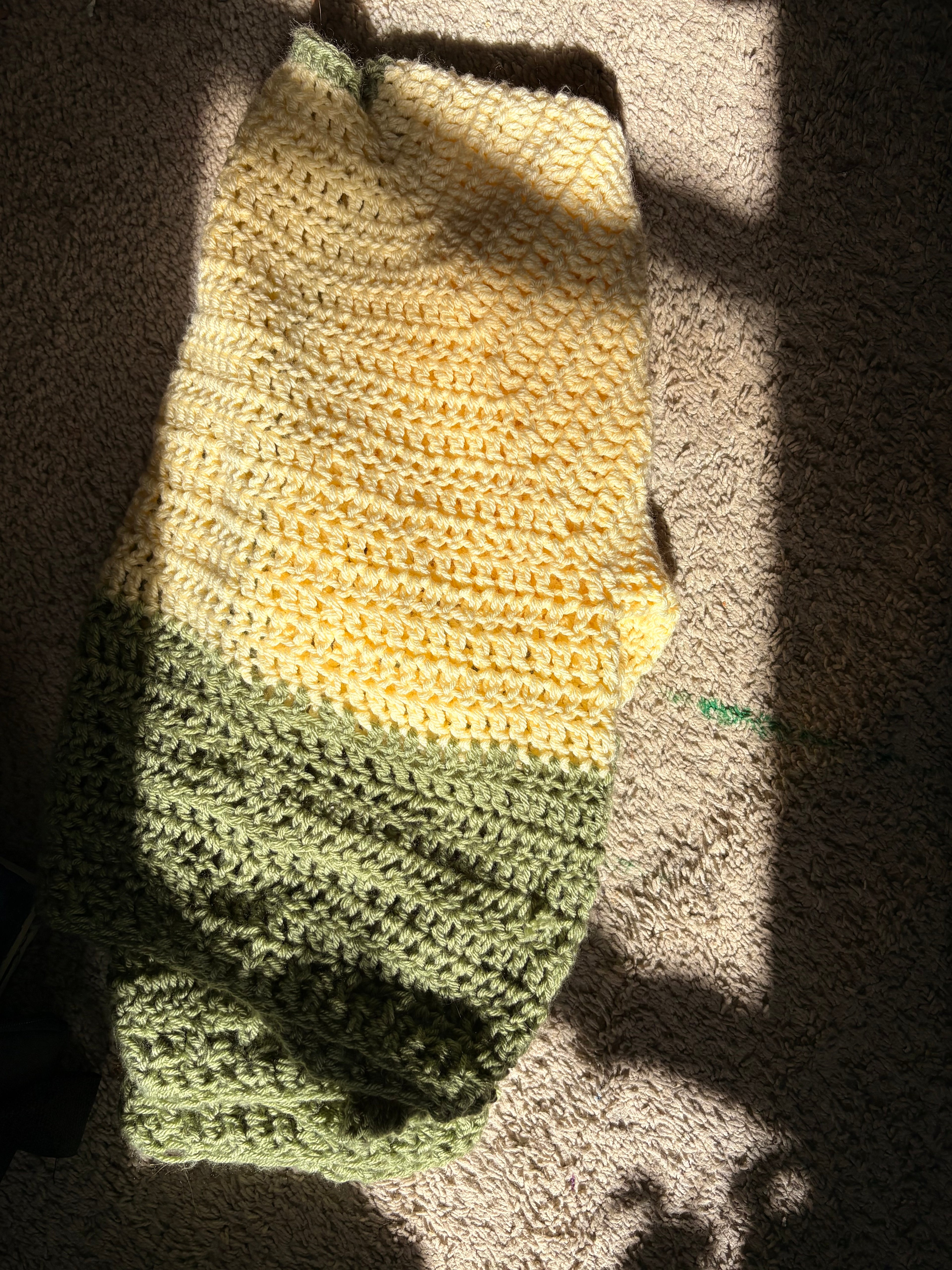 Yellow and green two tone crocheted sweater