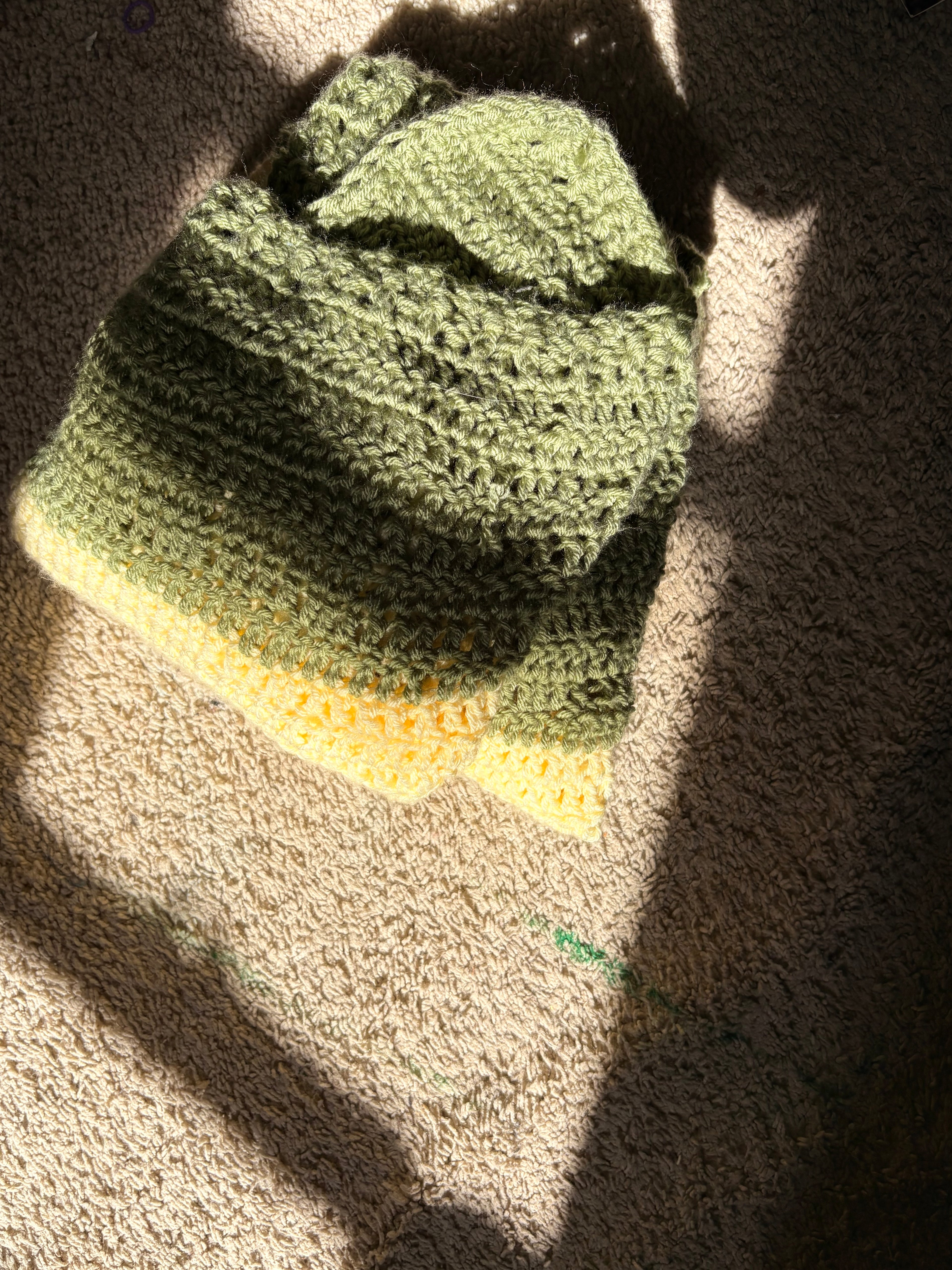Yellow and green two tone crocheted sweater