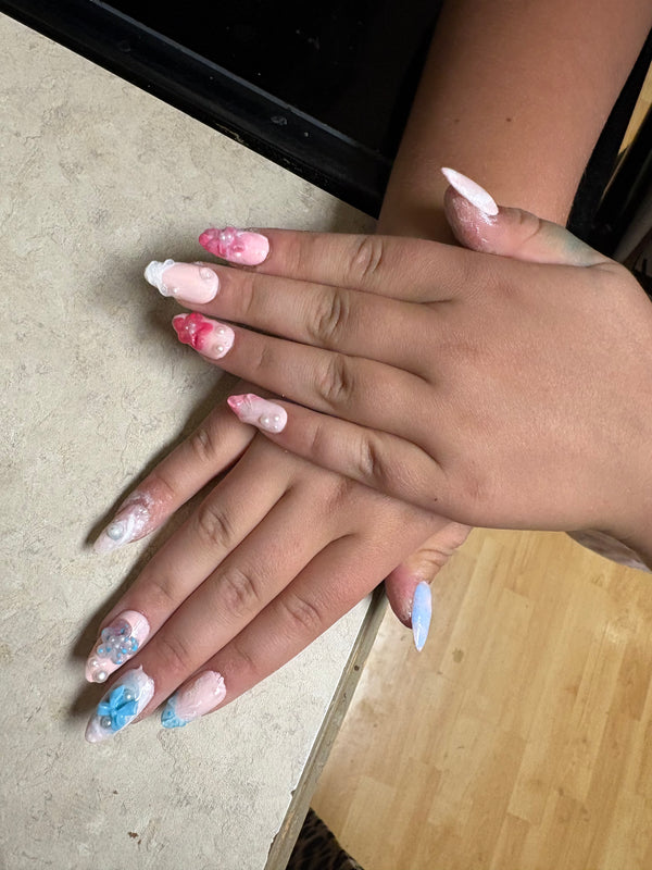 Blue and pink nails